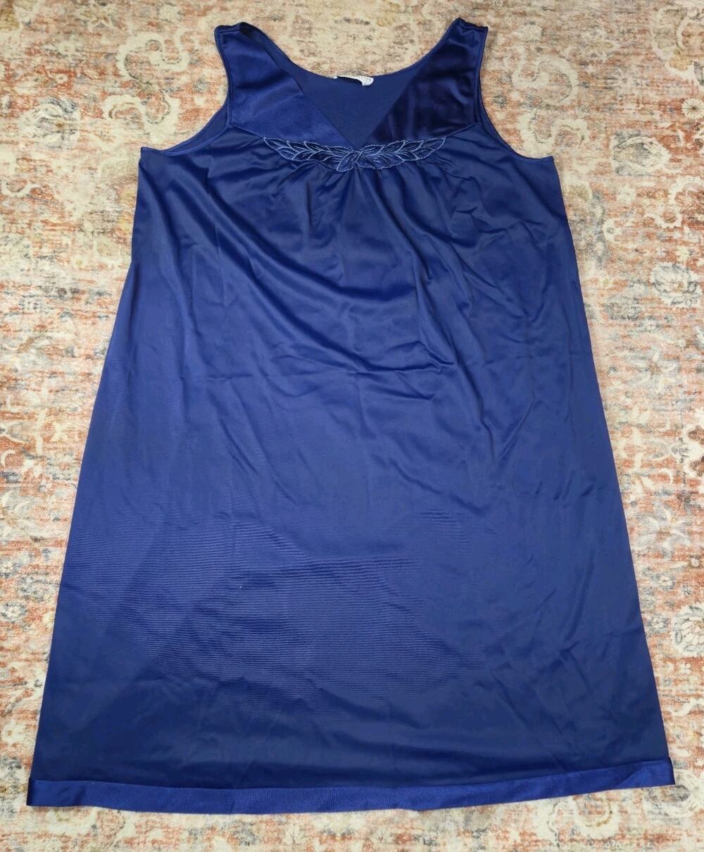 Vintage Vassarette Nightgown Dark Blue Satin Nylon USA size Medium